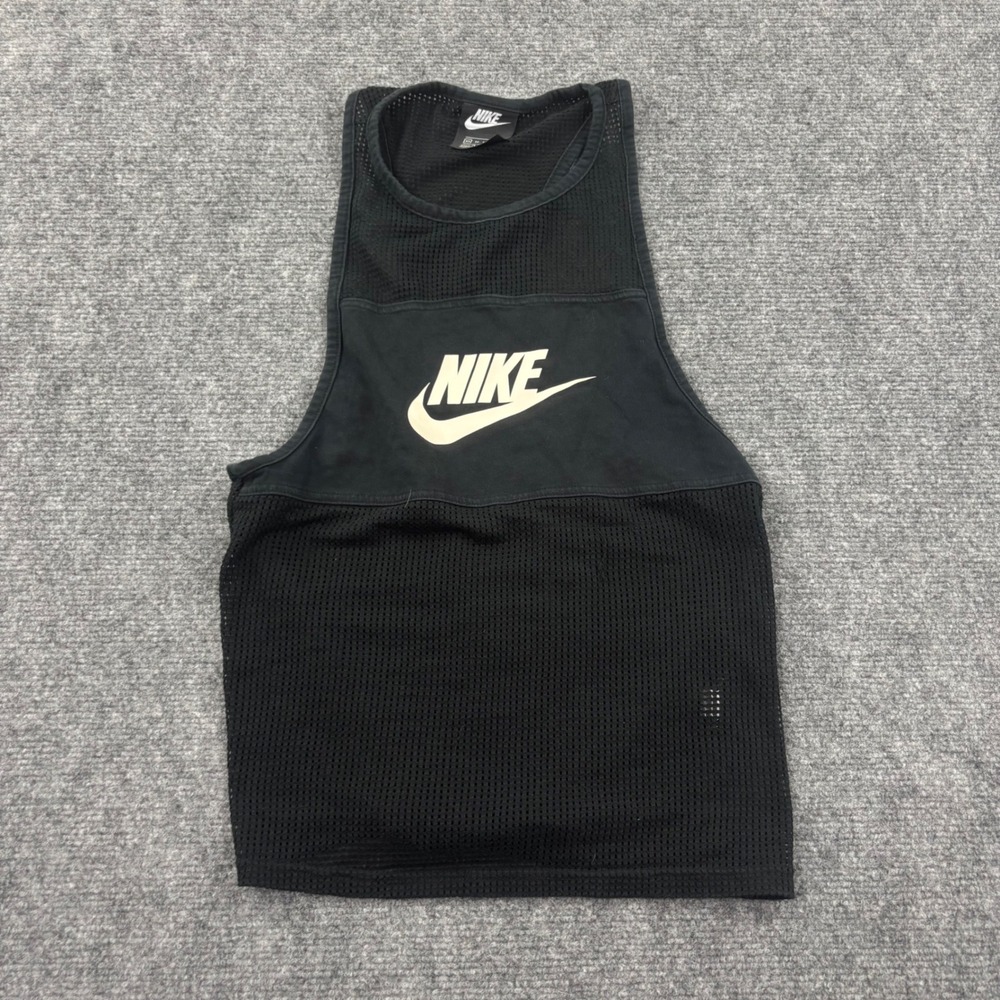 Nike Tank Top Size XSmall Black Mesh Logo Racerback Sleeveless CT6045-010 Womens
